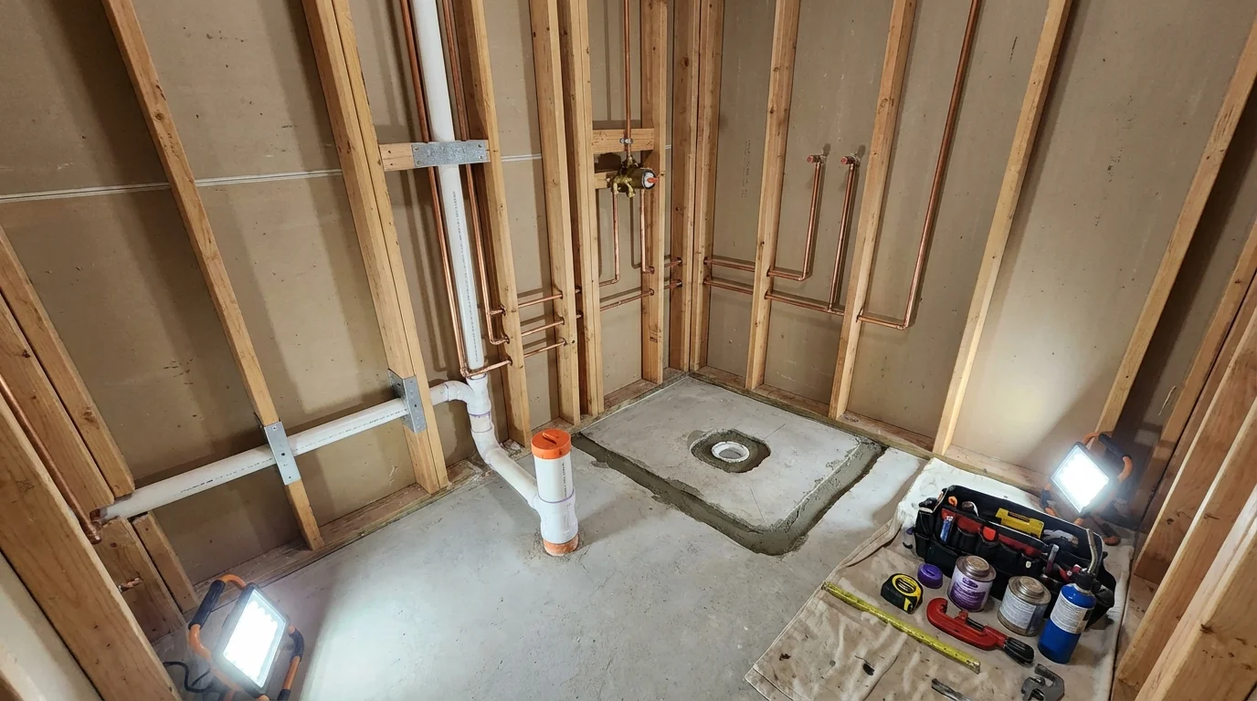 Bathroom rough-in plumbing during remodel by Johns Plumbing LLC in Quartzsite