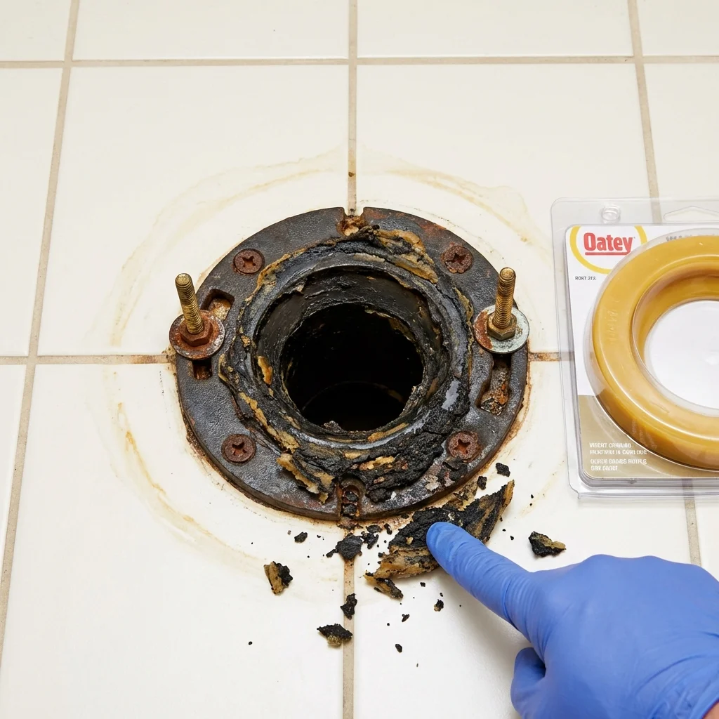 Failed wax ring showing water seepage at the base of a toilet in a Quartzsite, AZ home