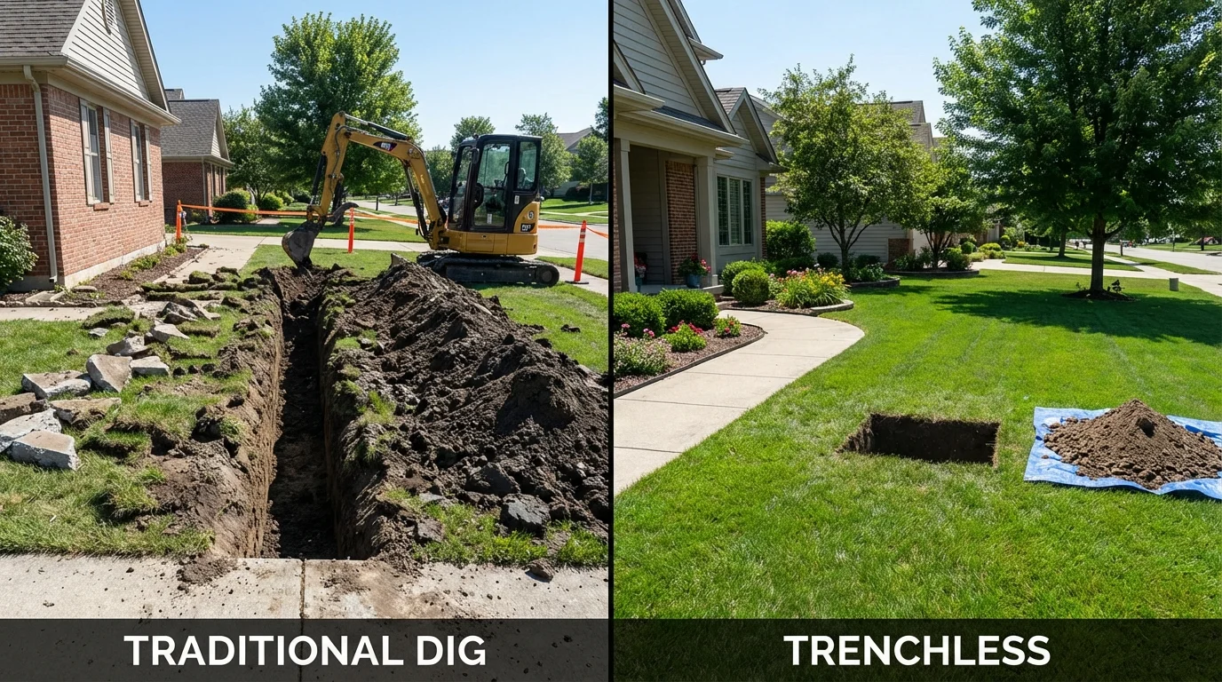 Trenchless sewer repair with minimal yard damage versus traditional excavation in Quartzsite, AZ